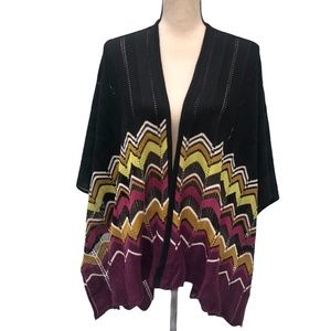 MISSONI FOR TARGET BLACK WITH MULTICOLOR CHEVRON RUANA PONCHO SHAWL